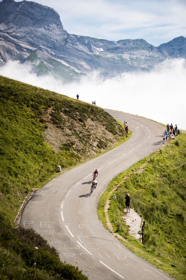 Col d&rsquo;Aubisque, Tour de France. Hiking up mountains is just part of the job, so you need to have foresight and imagine what could be a good high shot either by scoping it during a recon, or with Google Maps. Image: Marcus Enno